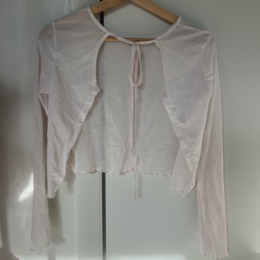 Off White Mesh Tie-Front Women Top
